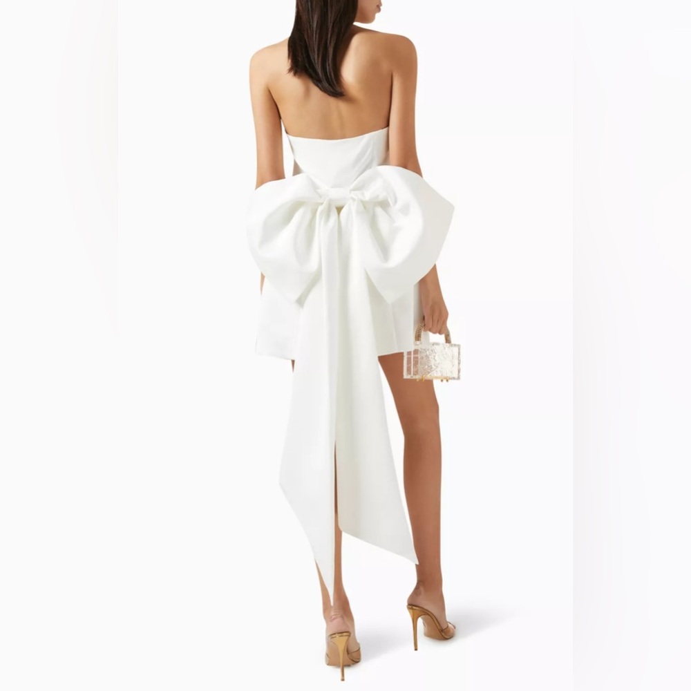 Elliatt White Rose Cocktail Dress in Crepe featuring adorable bow on back!